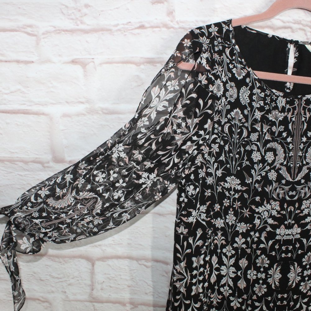 NEW Max Studio Black 100% Polyester Floral Cold Shoulder Sleeves Dress Size M - Picture 4 of 11